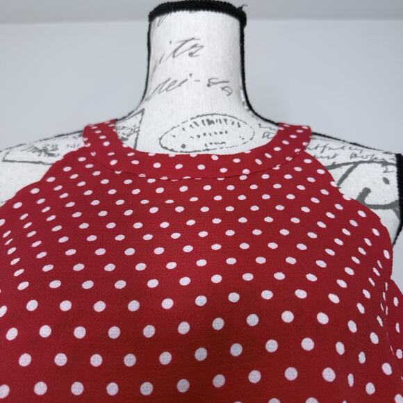 New Monteau Los Angeles Red Polka Dot Scalloped Halter Tank Sleeveless Blouse XL - Picture 5 of 11